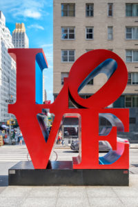 The famous Love sign on 6th avenue in midtown New York