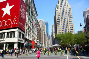 USA, NEW YORK CITY - APR 19, 2012: Herald Square at 34th St. and Broadway with department store Macy's.