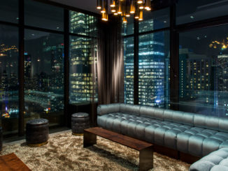 pic of a gorgeous suite featuring corner sofa, overlooking new york