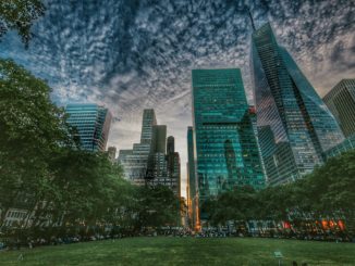 Panoramic view of Bryant Park located in Midtown Manhattan