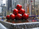 Red holiday ornaments on display in New York City