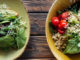 Healthy & nutricious vegetarian entrees on a dinner table in vegetarian restaurant in New York