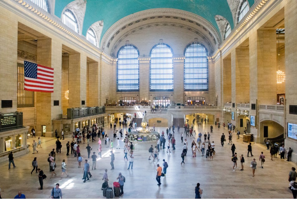 People commute in Grand Central station in New York in November