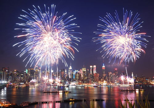 New York City firework show from the Hudson River in Manhattan