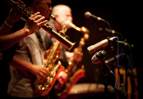 Jazz musicians on stage performing