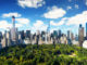 Central park view to manhattan with park at sunny day - amazing birds view