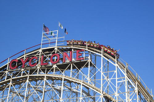 Historical landmark Cyclone roller coaster in Coney Island New York