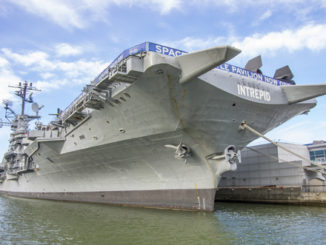 Exterior view of the massive USS Intrepid, New York