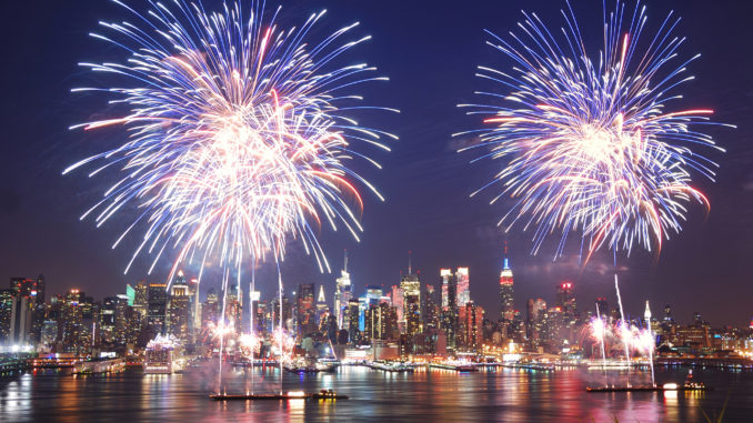A fire work display to celebrate USA's independance on 4th July New york in july