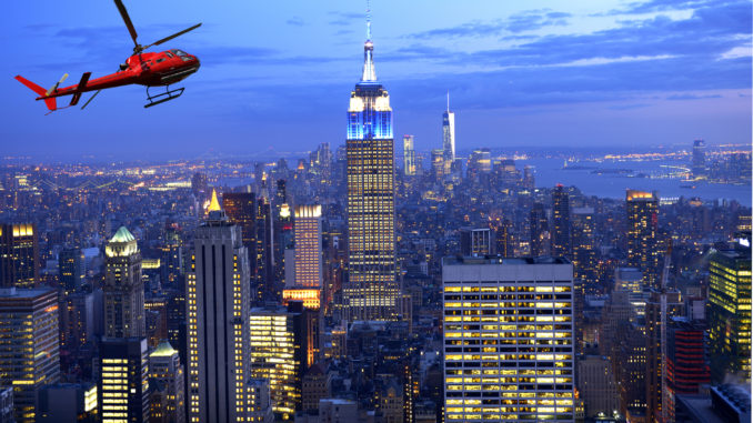 View of a helicopter tour flying over New York City - unique things to do in NYC