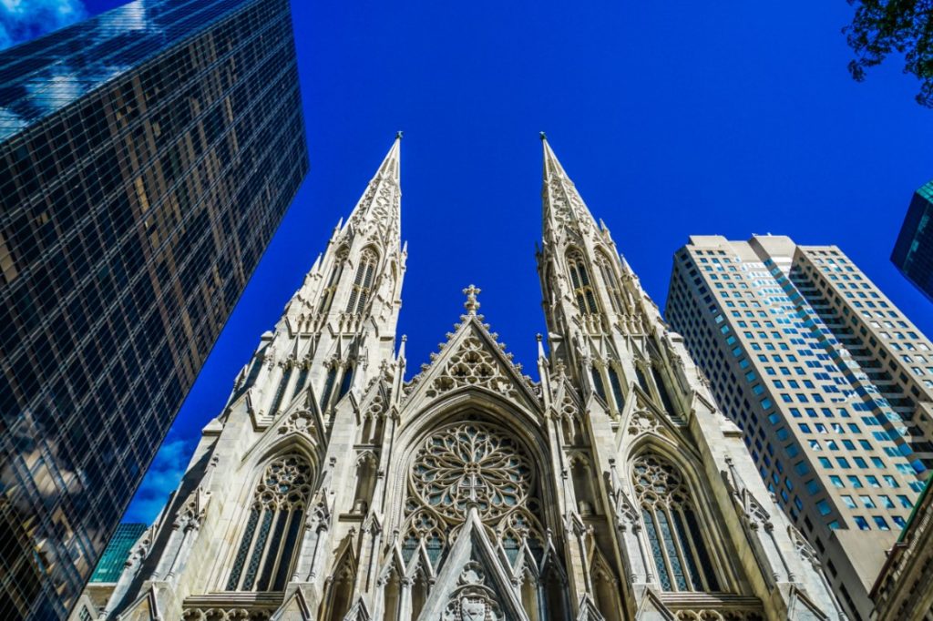 the imposing St.Patrick'sCathedal stands tall