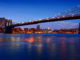 the illuminated Brookly Bridge over hudson river new york dinner cruises