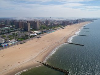 Overhead shot of Coney Island beach in New York