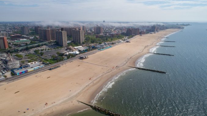 Overhead shot of Coney Island beach in New York