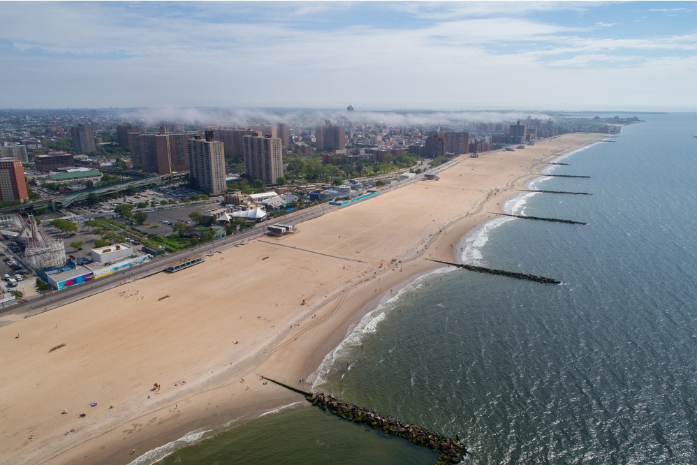 Overhead shot of Coney Island beach in New York